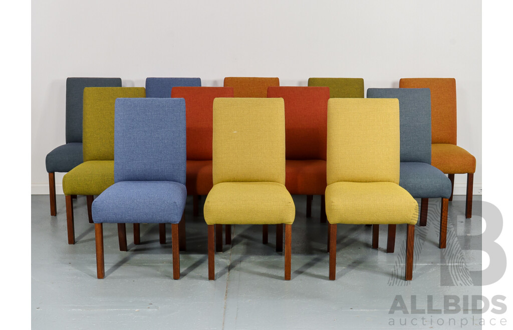 Good Set of 12 Multi Coloured Woollen Upholstered Dining Chairs
