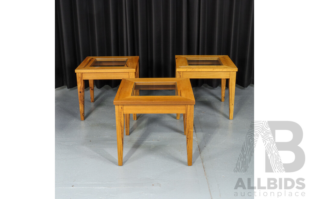 Set of Three of Modern Glass Top Side Tables