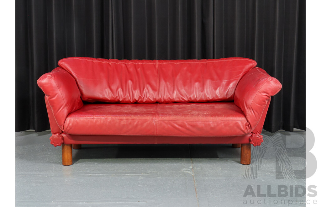 Vintage Red Leather Two Seater Lounge by Artifex Furniture