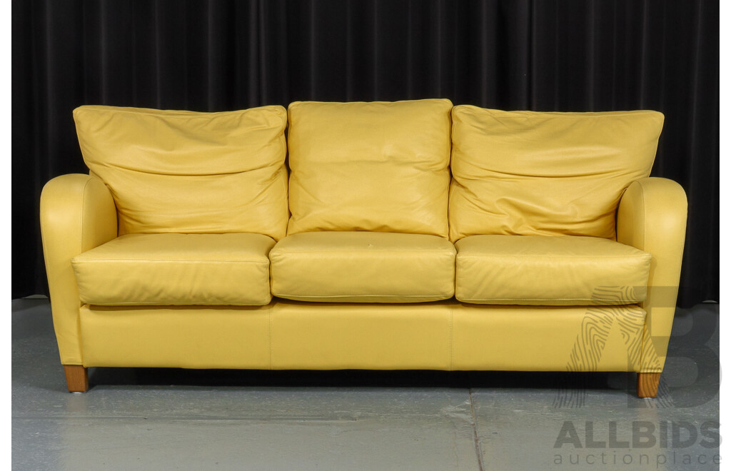 Yellow Leather Three Seater Lounge by Artifex Furniture