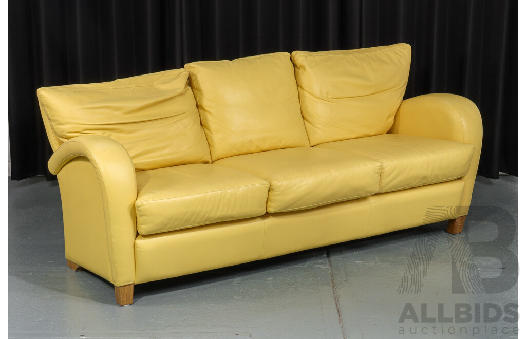 Yellow Leather Three Seater Lounge by Artifex Furniture