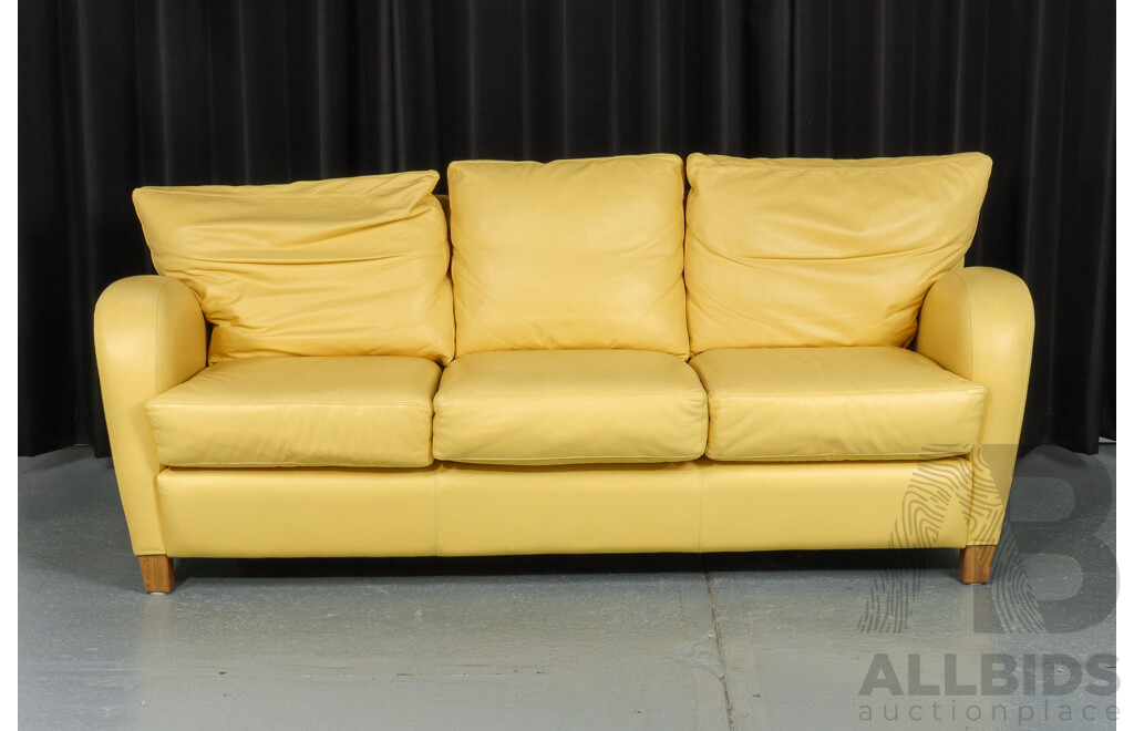 Yellow Leather Three Seater Lounge by Artifex Furniture