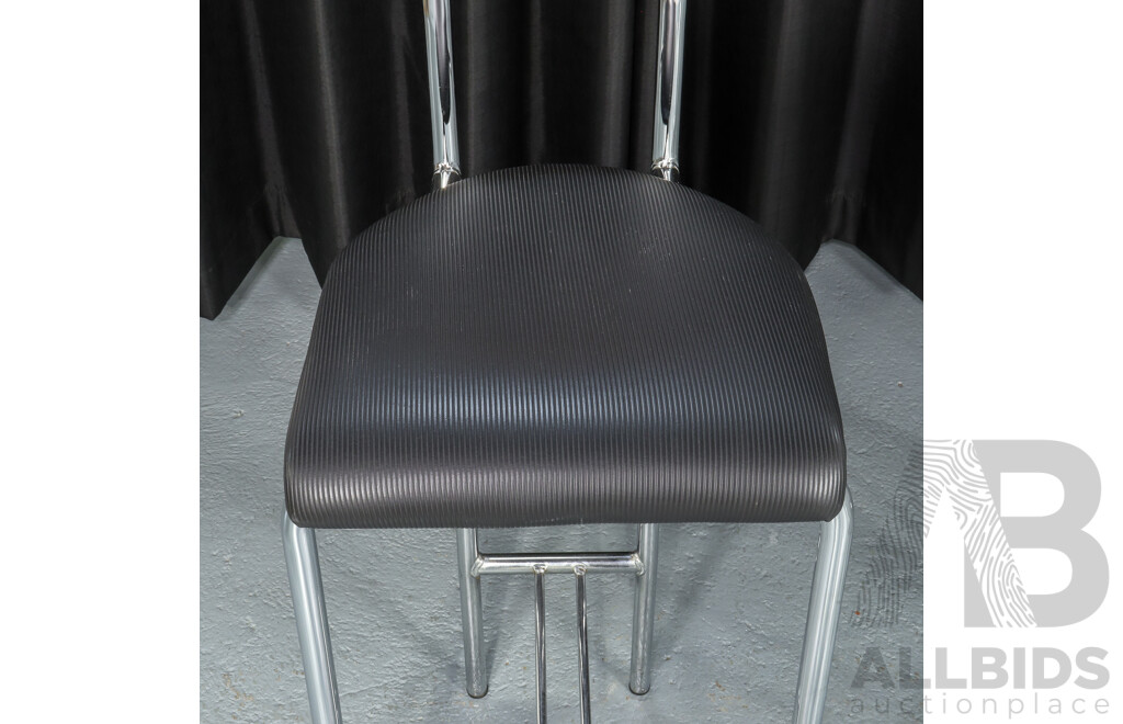 Set of Four Chrome and Timber Bar Stools