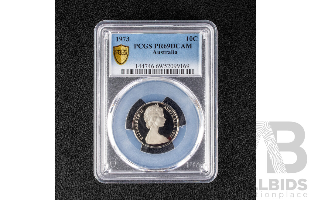 Australian 1973 Ten Cent Coin, Graded PCGS PR69DCAM