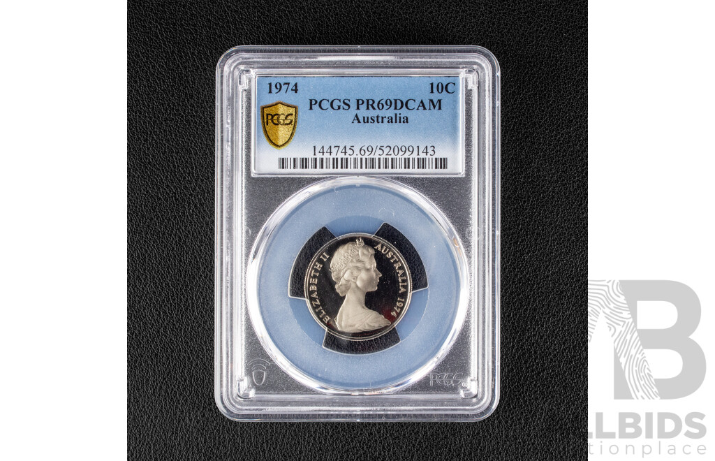 Australian 1974 Ten Cent Coin, Graded PCGS PR69DCAM