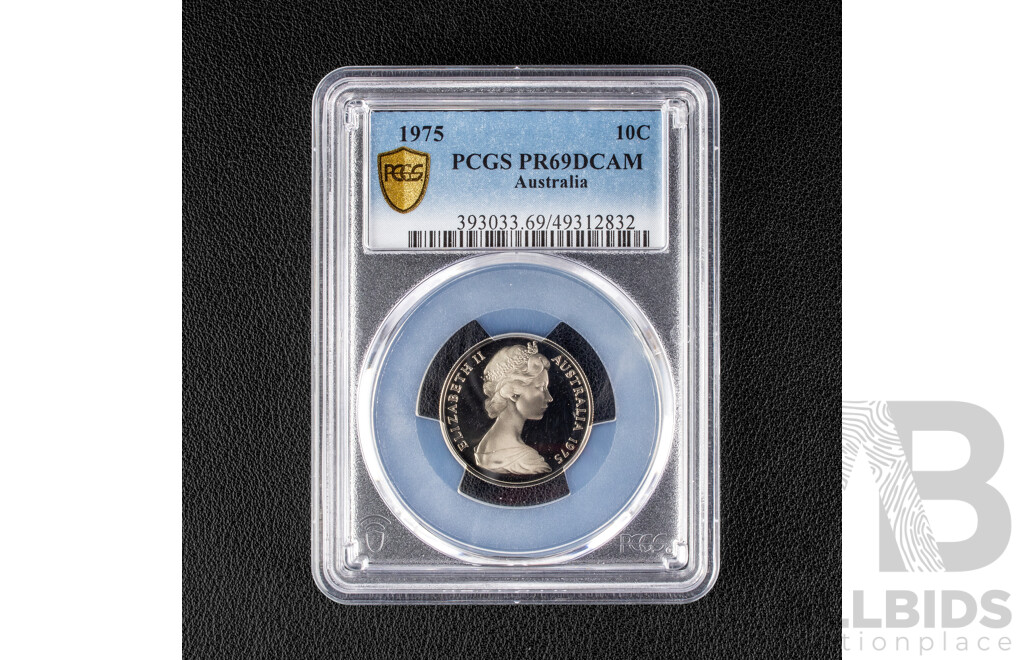 Australian 1975 Ten Cent Coin, Graded PCGS PR69DCAM