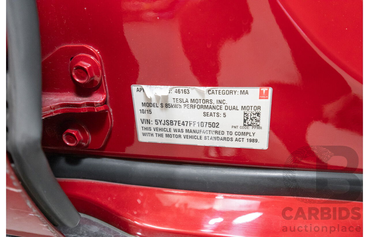 10/2015 Tesla Model S P85D (AWD) 4d Hatchback Sunset Red Metallic - Dedicated Electric EV 376kW