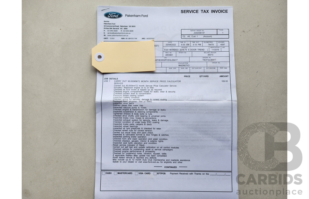 11/2016 Ford Mondeo Trend TDCi MD 5d Hatchback Grey 2.0L