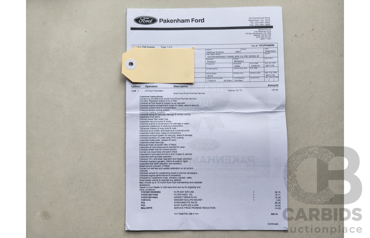 11/2016 Ford Mondeo Trend TDCi MD 5d Hatchback Grey 2.0L