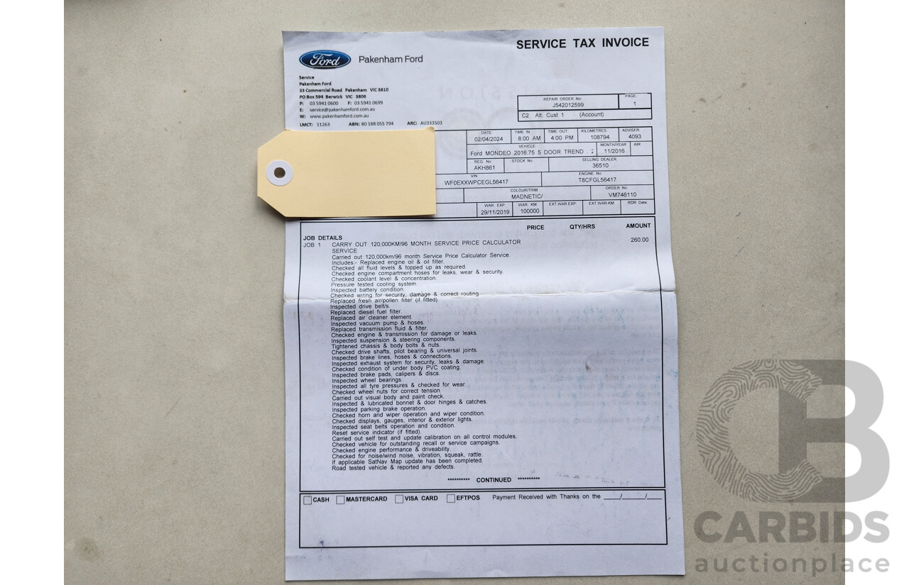 11/2016 Ford Mondeo Trend TDCi MD 5d Hatchback Grey 2.0L