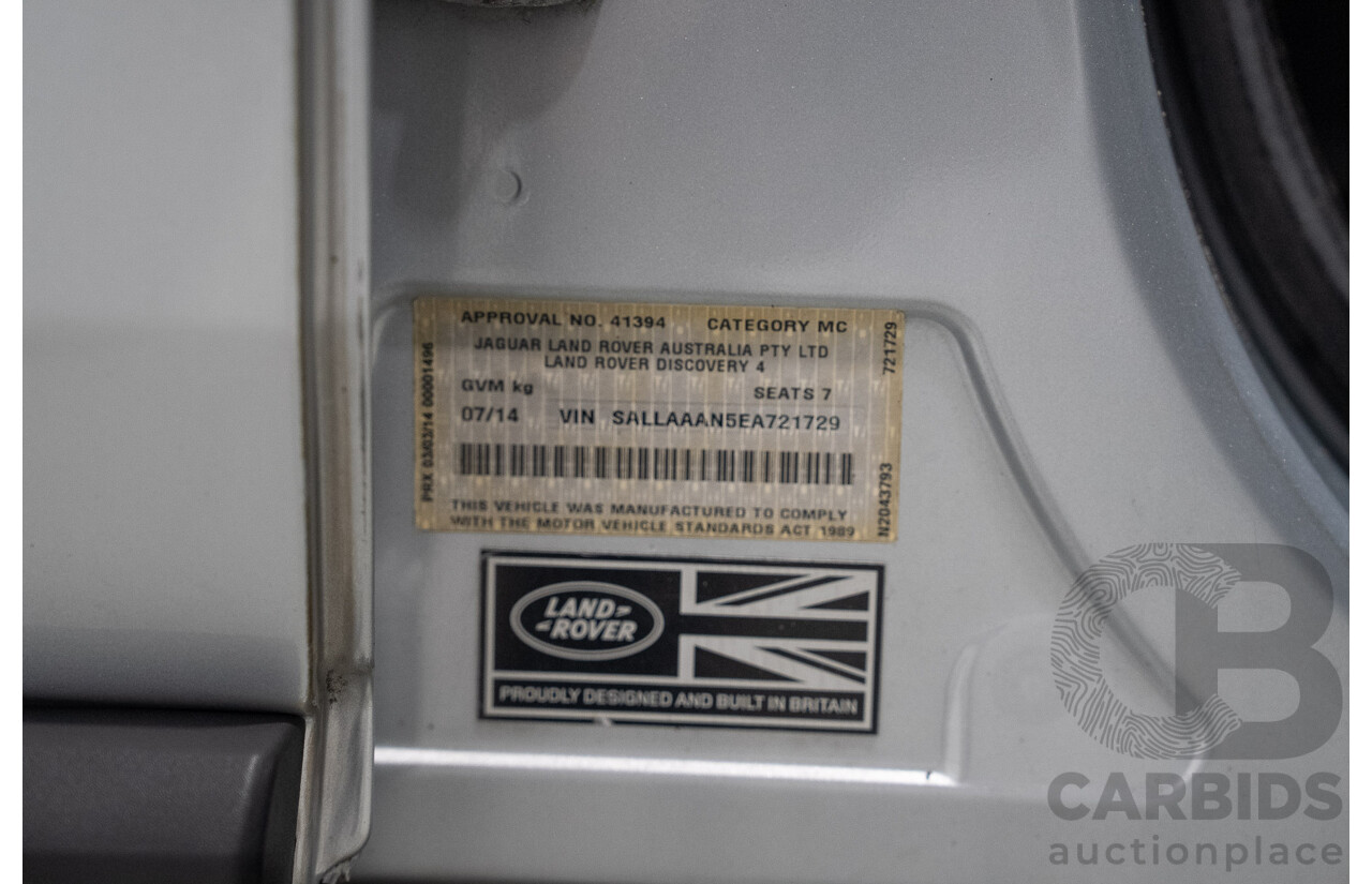 07/2014 Land Rover Discovery 4 3.0 TDV6 (4x4) MY14 4d Wagon Indus Silver Twin Turbo Diesel V6 3.0L - 7 Seater