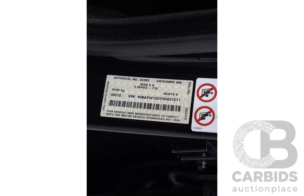 3/2012 BMW 520d M Sport F10 MY12 4d Sedan Carbon Black Metallic Turbo 2.0L