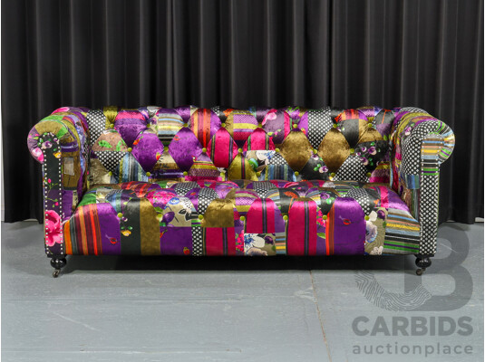 Chesterfield Style Three Seater Lounge with Silk Patch Work Themed Upholstery