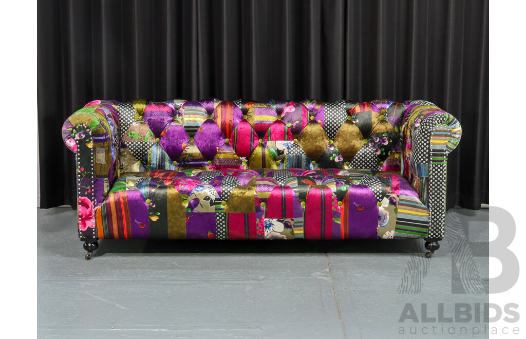 Chesterfield Style Three Seater Lounge with Silk Patch Work Themed Upholstery