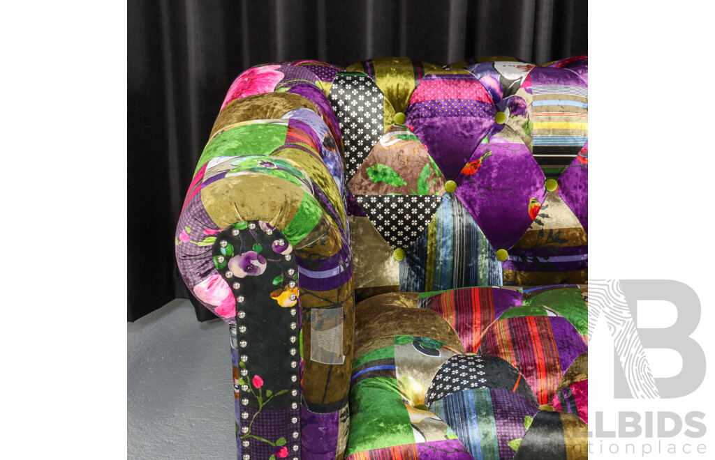 Chesterfield Style Three Seater Lounge with Silk Patch Work Themed Upholstery