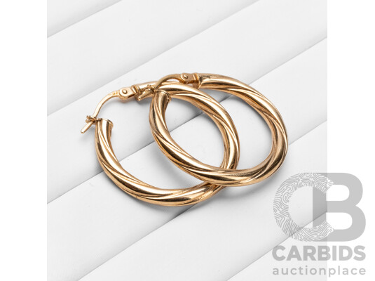 9ct Yellow Gold Twisted Hoop Earrings - 1.33gms
