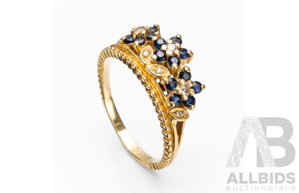 Vintage 18ct Yellow Gold Sapphire & Diamond Dress Ring - Size U.5