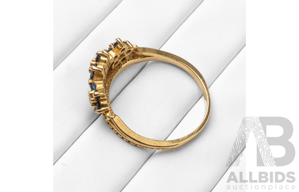 Vintage 18ct Yellow Gold Sapphire & Diamond Dress Ring - Size U.5