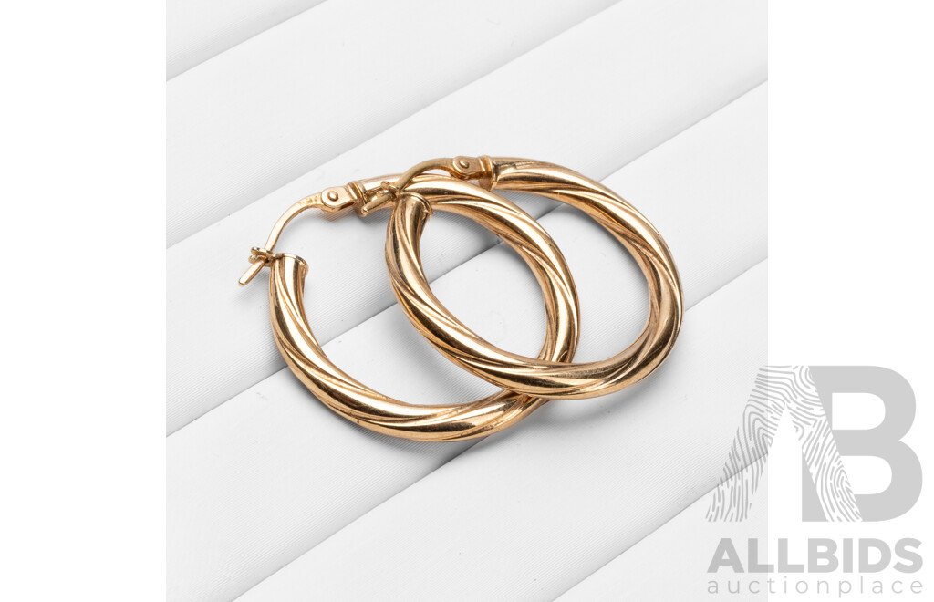 9ct Yellow Gold Twisted Hoop Earrings - 1.33gms