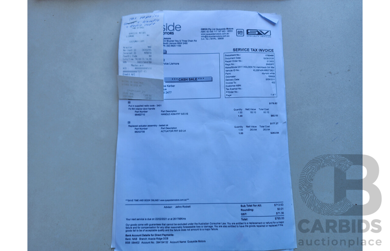 10/2011 Holden Barina  TK MY11 5d Hatchback White 1.6L
