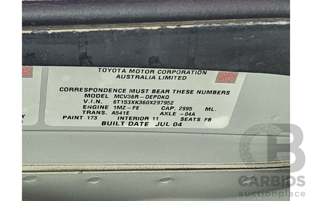 07/2004 Toyota Camry Altise MCV36R 4d Sedan Silver 3.0L