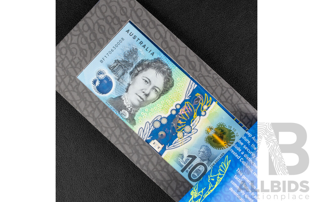 Three Australian 2017 Ten Dollar Next Generation Bank Notes, Lowe/Fraser