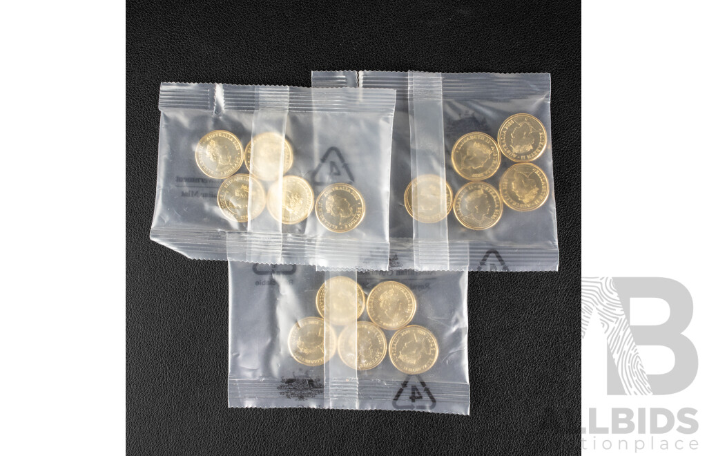 Fifteen Australian RAM UNC Commemorative Two Dollar Coins Including 2021 Indigenous Military Service and 2022 Seventy Fifth Anniversary of Peacekeeping, 2020 Seventy Fifth Anniversary of End of WW2
