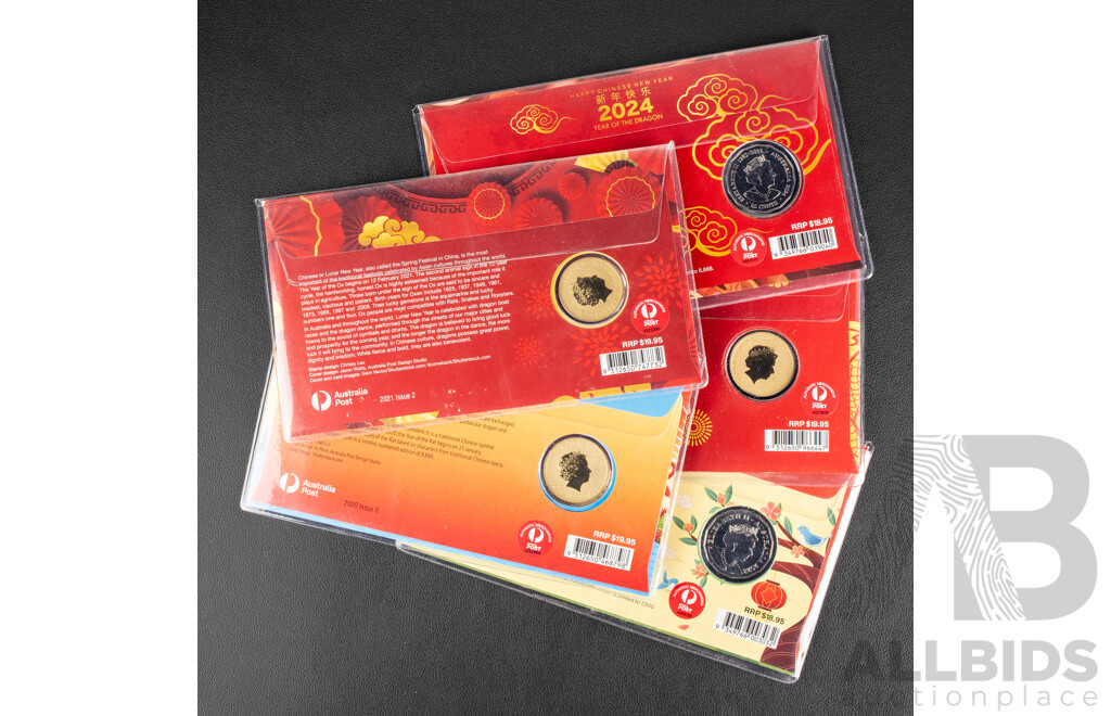 Five Australian/Chinese Lunar Year PNCs Including 2020 Year of the Rat, 2021 Year of the Ox, 2022 Year of the Tiger, 2023 Year of the Rabbit, 2024 Year of the Dragon