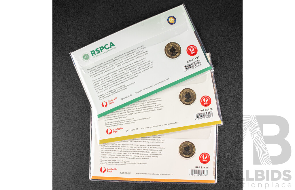 Three Australian RSPCA 150 Years PNCs Including Horse/Advocacy, Cat/Shelter, Dog/Protection