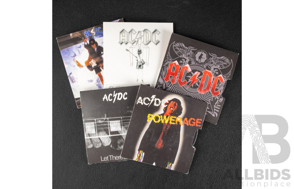 Five Australian RAM 2022/23 AC/DC Commemorative Twenty Cent Coins, Let There Be Rock, Flick the Switch, Blow Up Your Video, Powerage, Black Ice