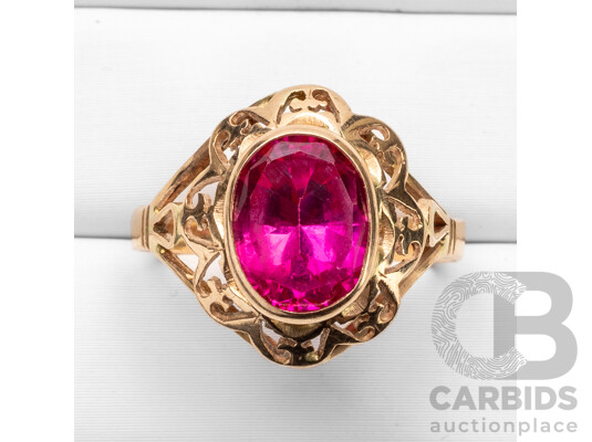 Vintage Ladies' 14ct Yellow Gold & Ruby Signet Ring - Size O.5