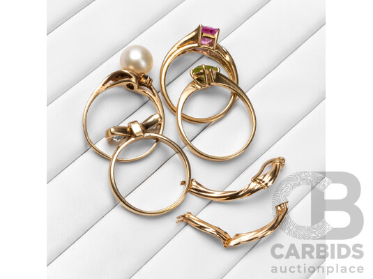 Collection of 9ct Yellow Gold Rings with Topaz, Peridot, Pearl, Sapphires, Diamonds & Created Ruby - 9.97gms