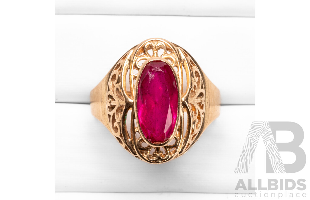 Vintage 14ct Rose Gold & Ruby Signet Ring - Size P.5