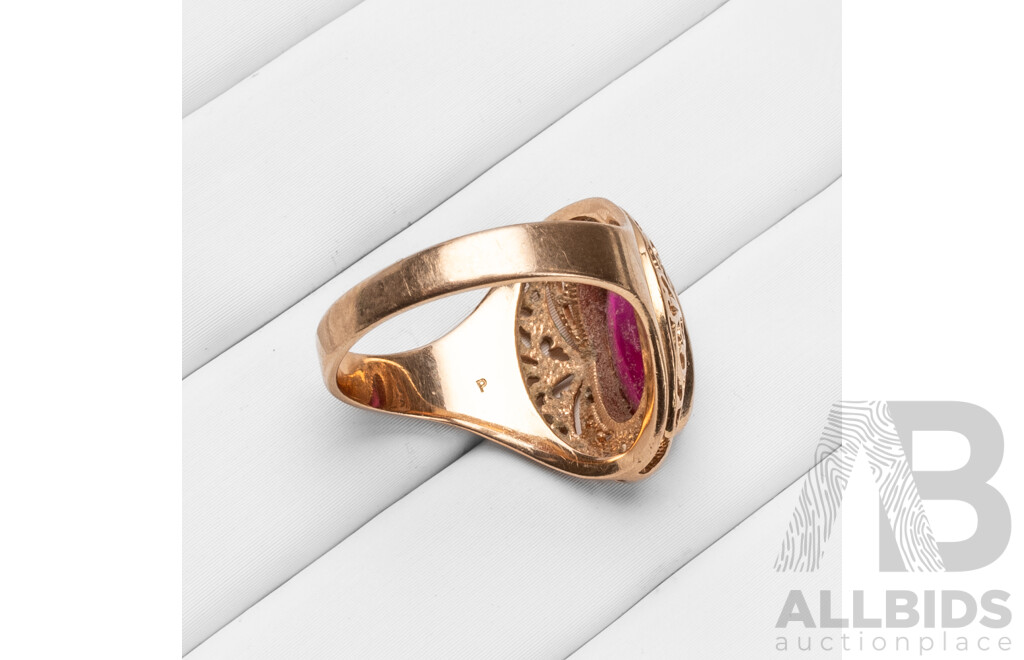 Vintage 14ct Rose Gold & Ruby Signet Ring - Size P.5