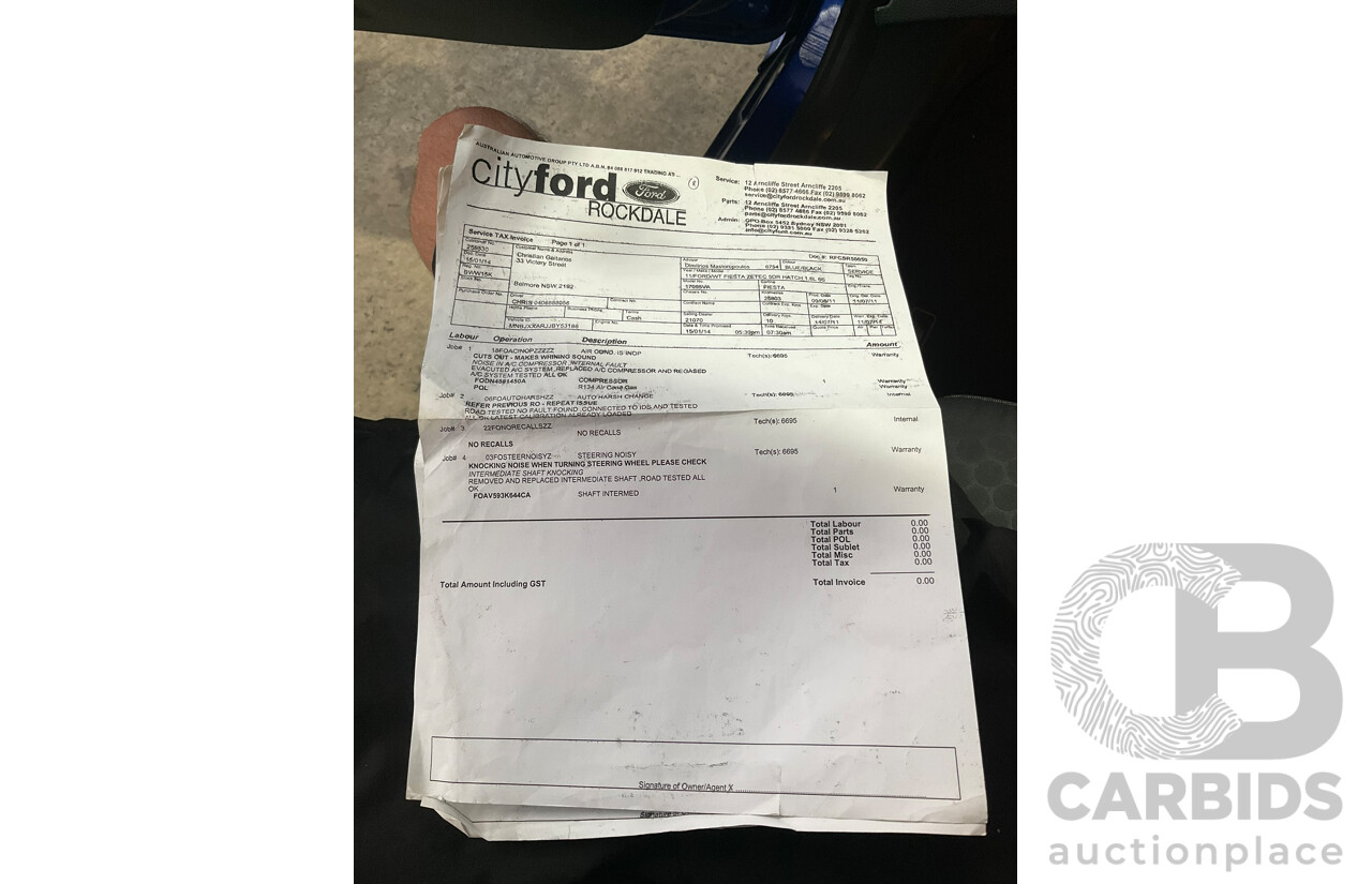 07/2011 Ford Fiesta Zetec WT 5d Hatchback Blue 1.6L