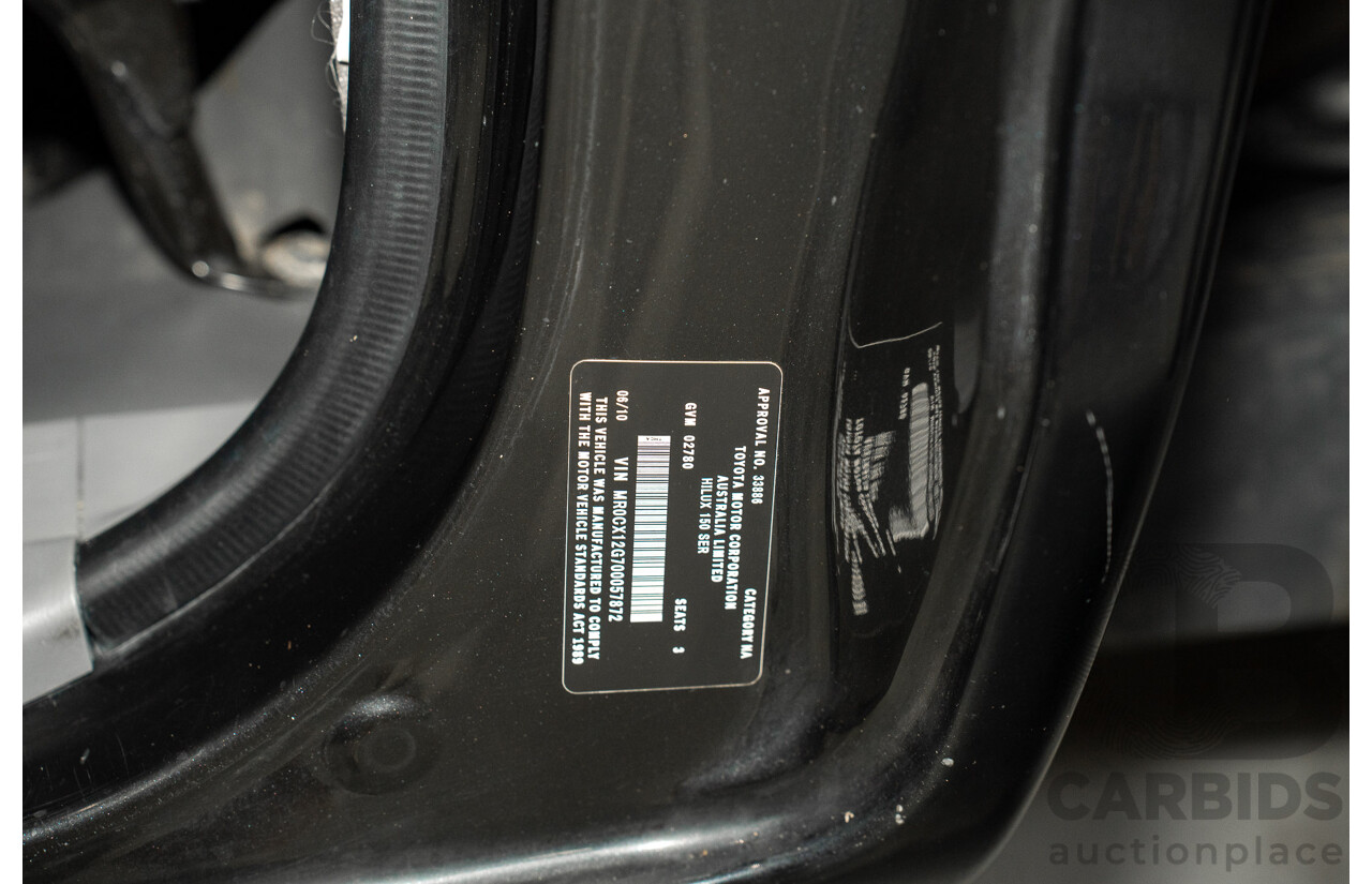 06/2010 Toyota Hilux Workmate TGN16R 09 Upgrade C/Chas Black Sand Turbo Petrol 2.7L