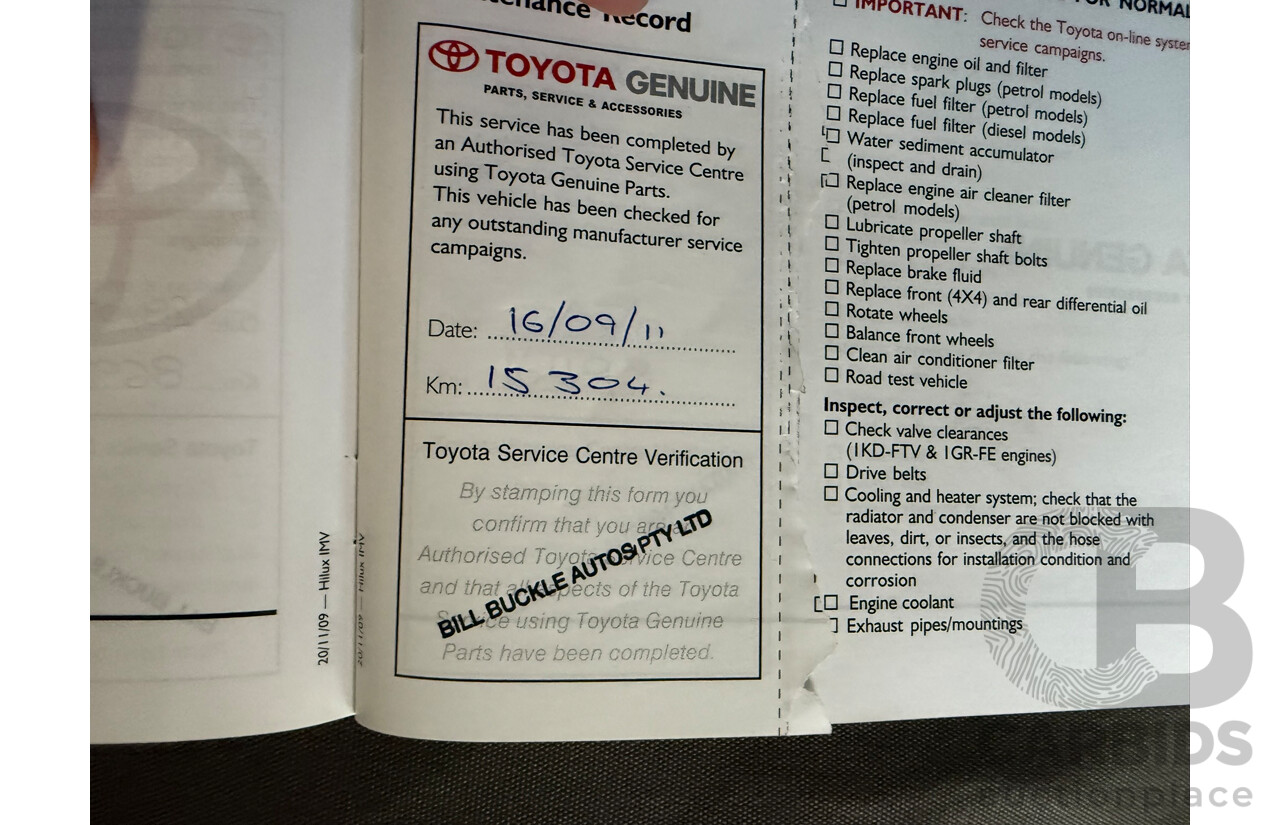 06/2010 Toyota Hilux Workmate TGN16R 09 Upgrade C/Chas Black Sand Turbo Petrol 2.7L