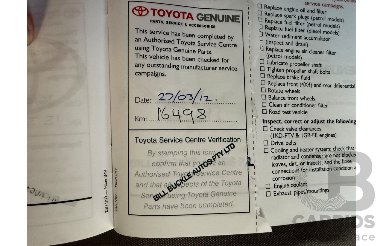 06/2010 Toyota Hilux Workmate TGN16R 09 Upgrade C/Chas Black Sand Turbo Petrol 2.7L