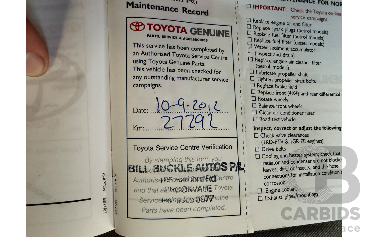 06/2010 Toyota Hilux Workmate TGN16R 09 Upgrade C/Chas Black Sand Turbo Petrol 2.7L