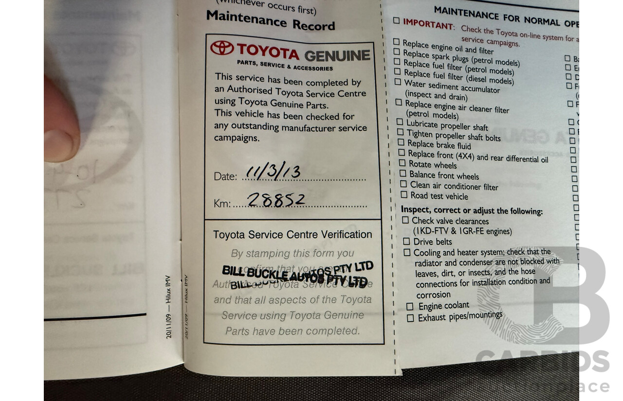 06/2010 Toyota Hilux Workmate TGN16R 09 Upgrade C/Chas Black Sand Turbo Petrol 2.7L