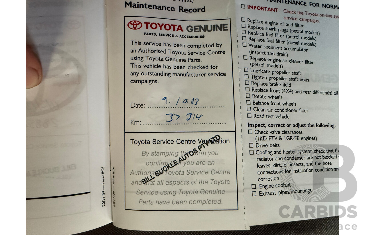06/2010 Toyota Hilux Workmate TGN16R 09 Upgrade C/Chas Black Sand Turbo Petrol 2.7L
