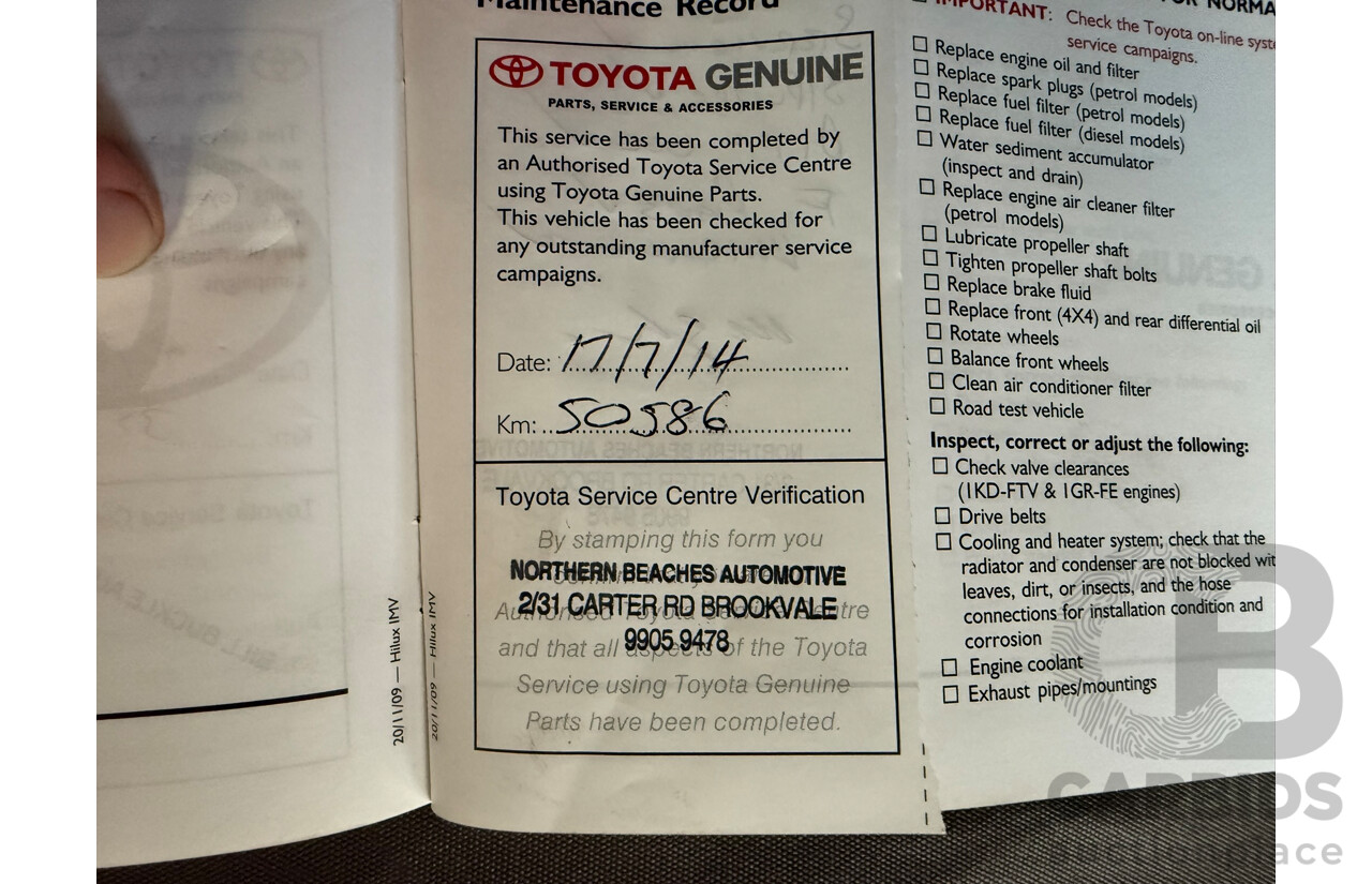06/2010 Toyota Hilux Workmate TGN16R 09 Upgrade C/Chas Black Sand Turbo Petrol 2.7L