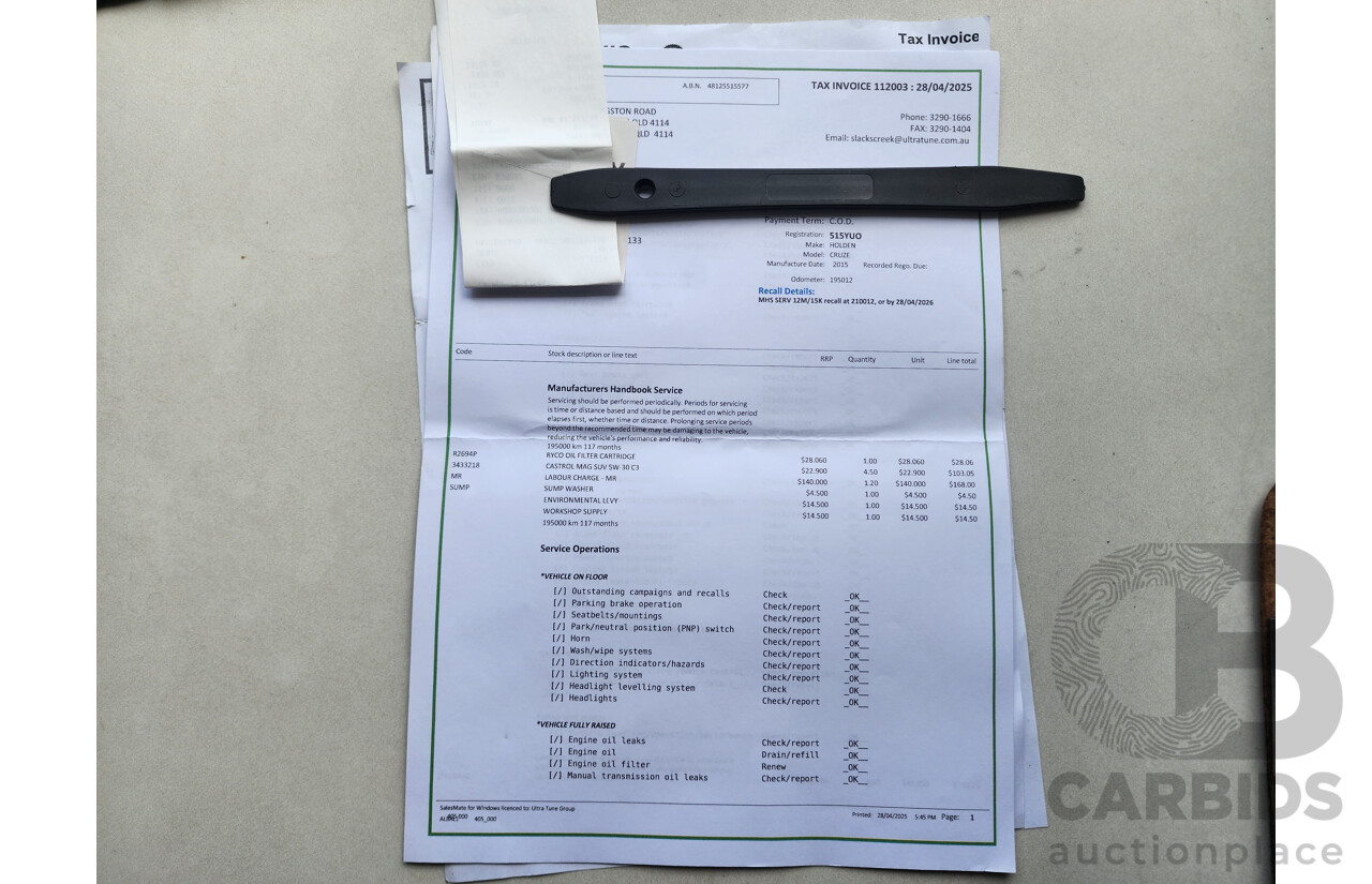 02/2015 Holden Cruze SRi V JH MY15 5d Hatchback Black 1.6L