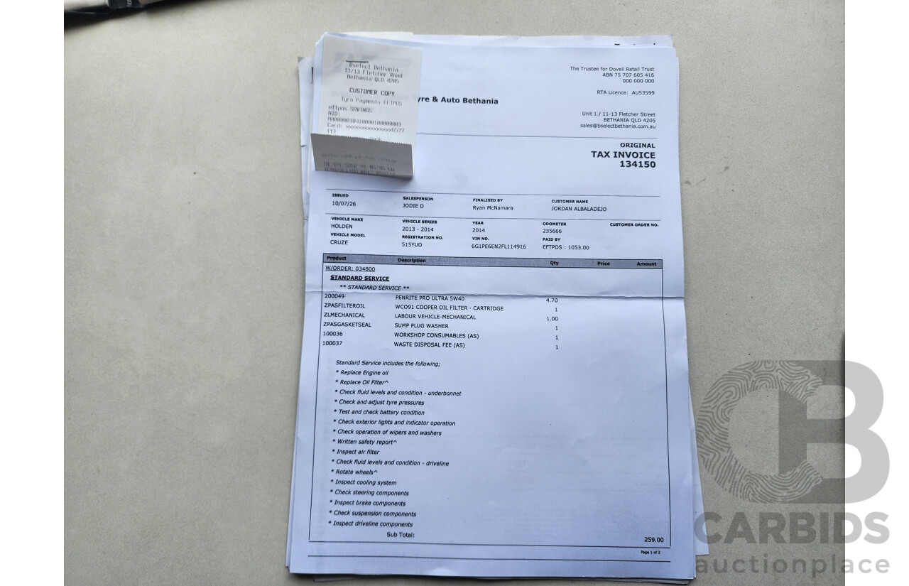 02/2015 Holden Cruze SRi V JH MY15 5d Hatchback Black 1.6L