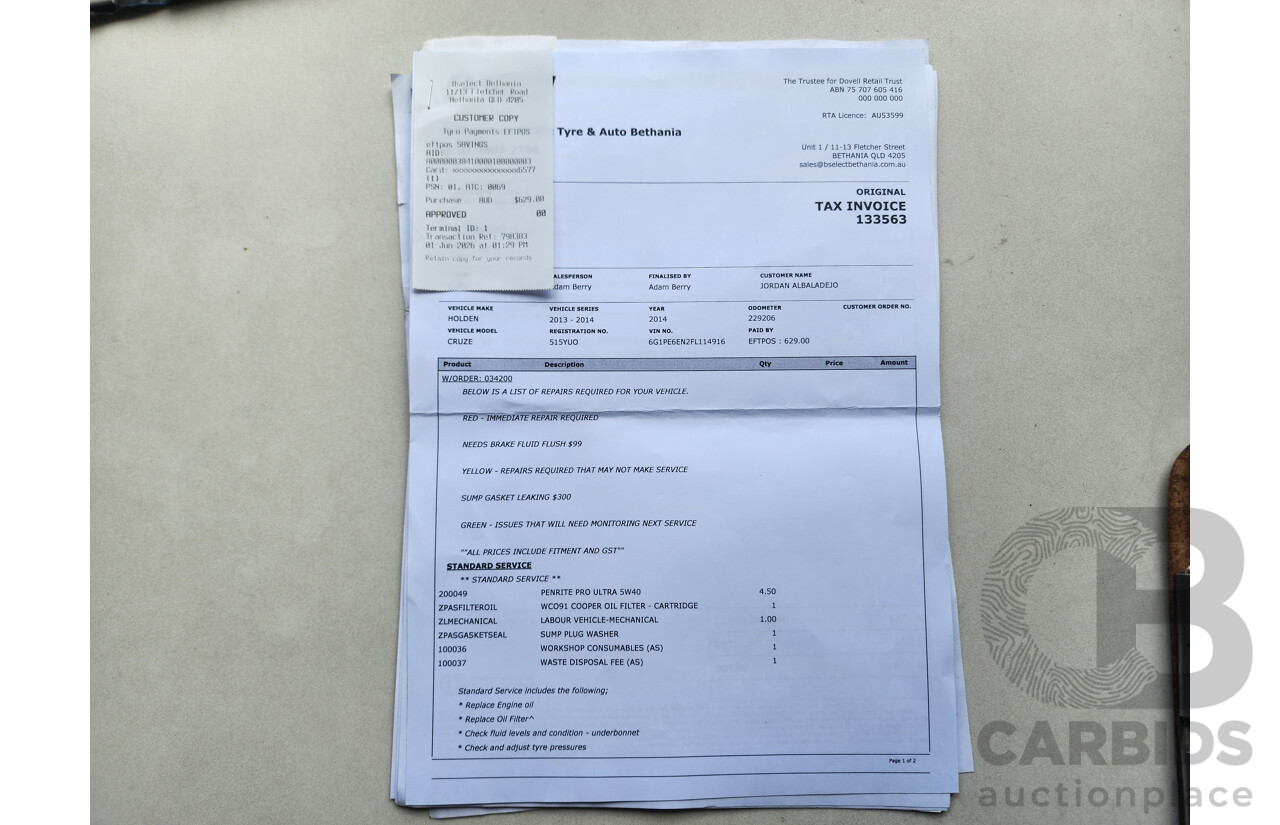02/2015 Holden Cruze SRi V JH MY15 5d Hatchback Black 1.6L
