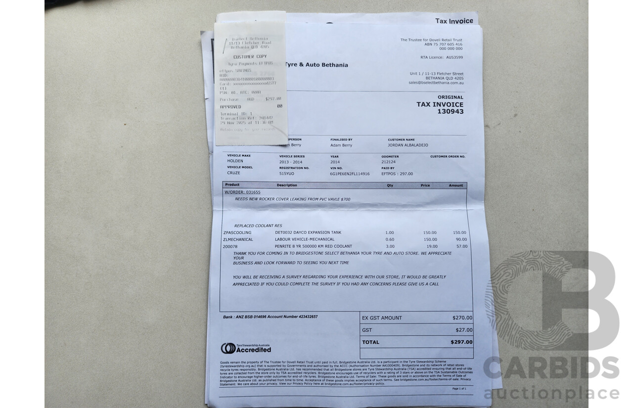 02/2015 Holden Cruze SRi V JH MY15 5d Hatchback Black 1.6L