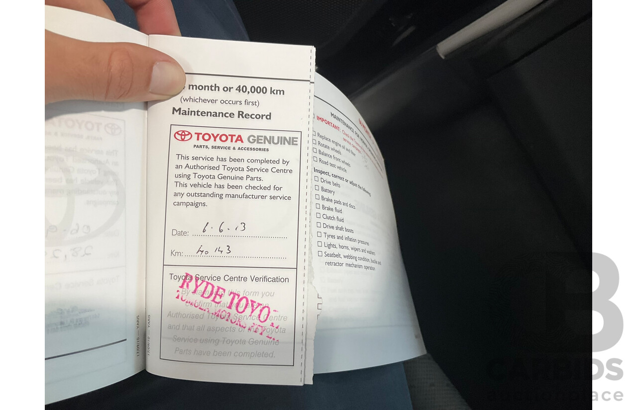 02/2011 Toyota Yaris YR NCP90R 10 Upgrade 5d Hatchback Black 1.3L
