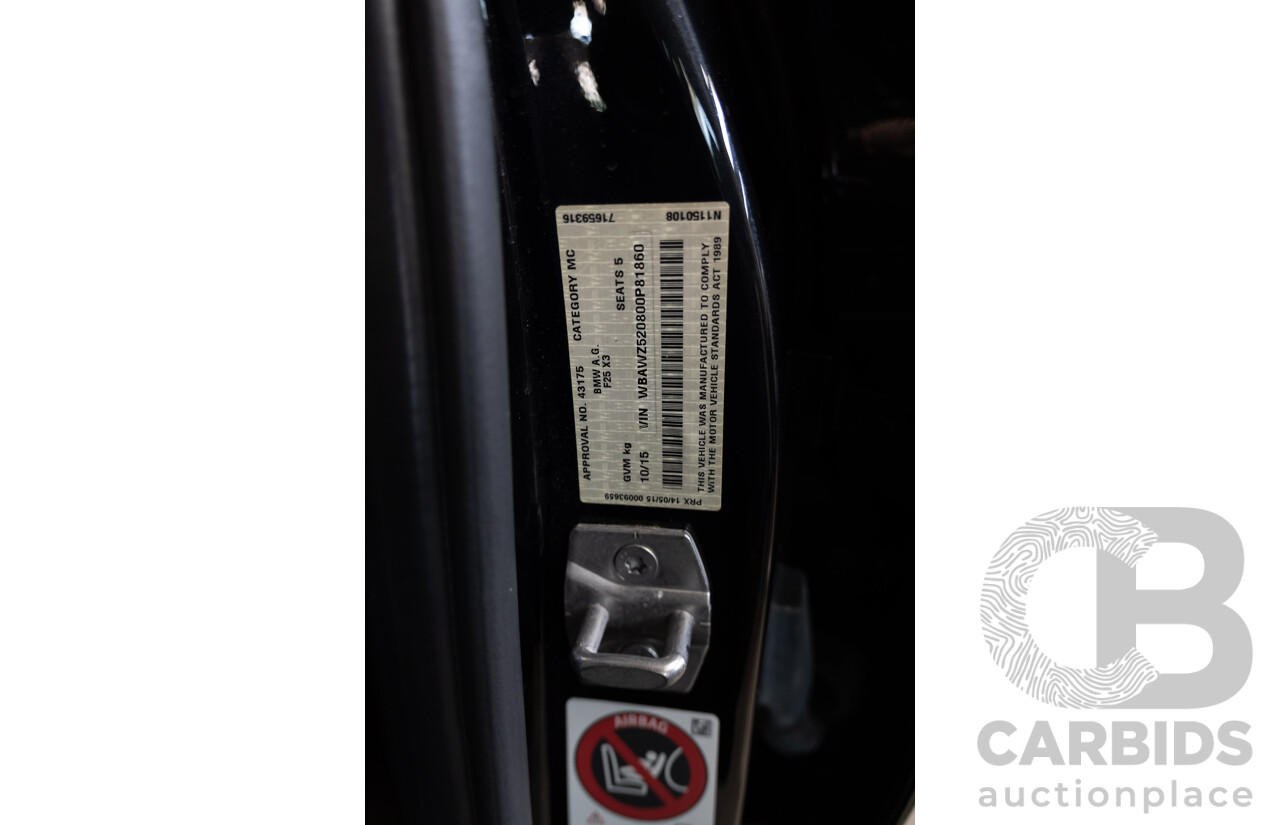 10/2015 BMW X3 xDrive20d M Sport (AWD) F25 MY15 4d Wagon Black Sapphire Metallic Turbo Diesel 2.0L
