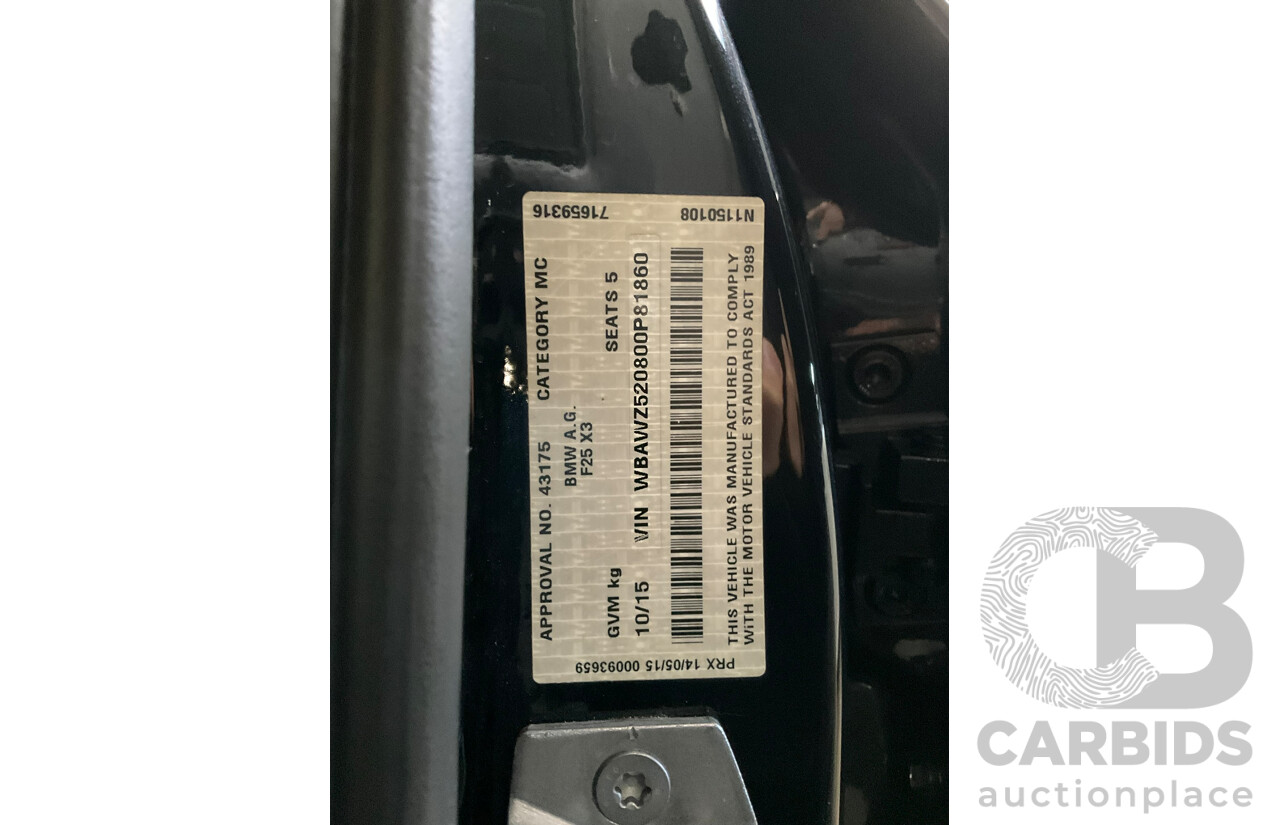 10/2015 BMW X3 xDrive20d M Sport (AWD) F25 MY15 4d Wagon Black Sapphire Metallic Turbo Diesel 2.0L