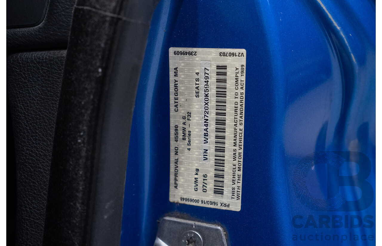 7/2016 BMW 430i M Sport F32 MY16.5 2d Coupe Estoril Blue Turbo 2.0L